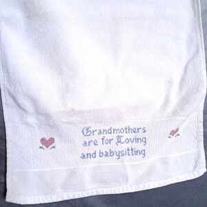 Vintage Hand Towel White Vintage Embroidered Grandma Grandpa Gift